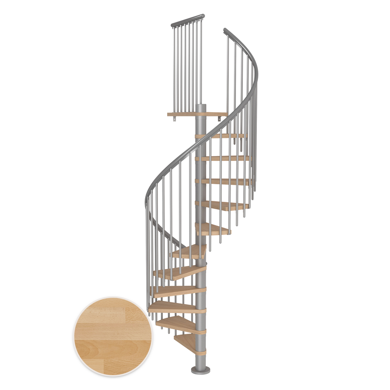 Dolle Spiraltrappa Montréal Classic 4 Dolle Silvergrå, Oljad Bok, 120 Cm, 12 Steg