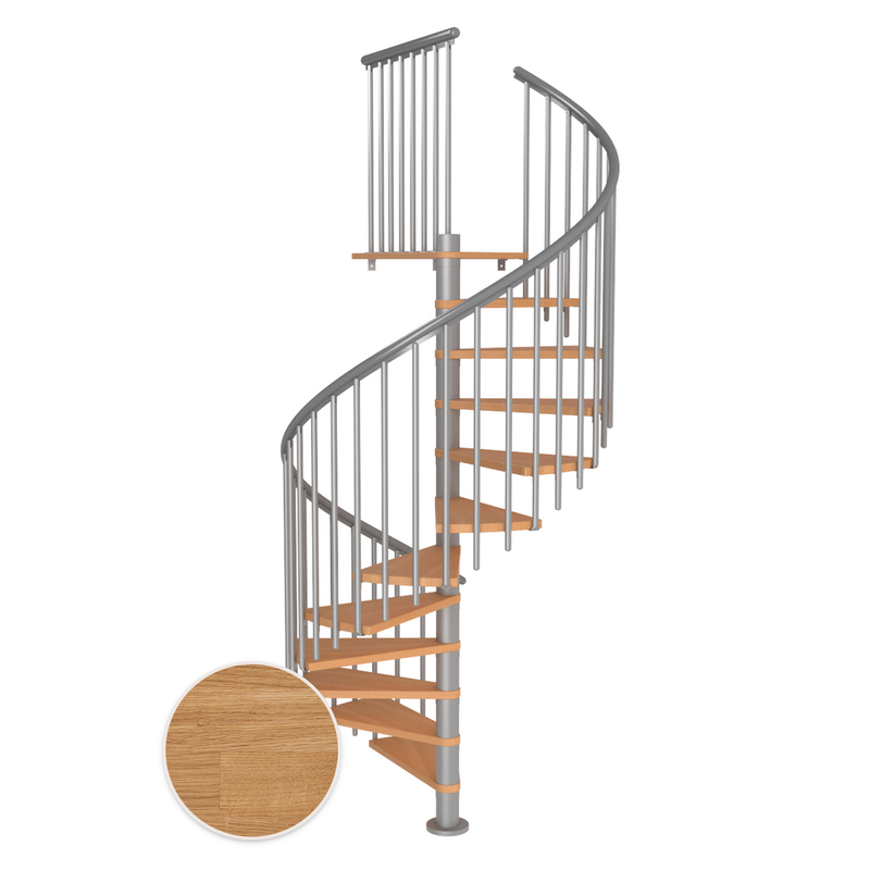 Dolle Spiraltrappa Montréal Classic 4 Dolle Silvergrå, Oljad Ek, 160 Cm, 12 Steg