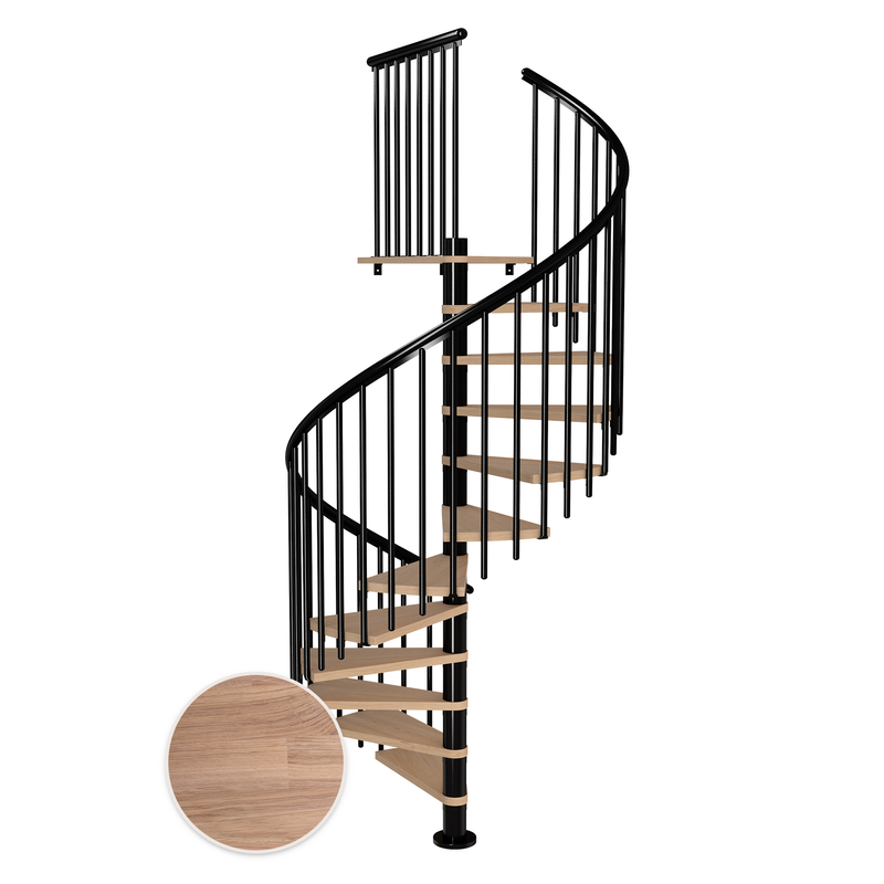 Dolle Spiraltrappa Montréal Classic 4 Dolle Svart, Vitoljad Ek, 160 Cm, 13 Steg