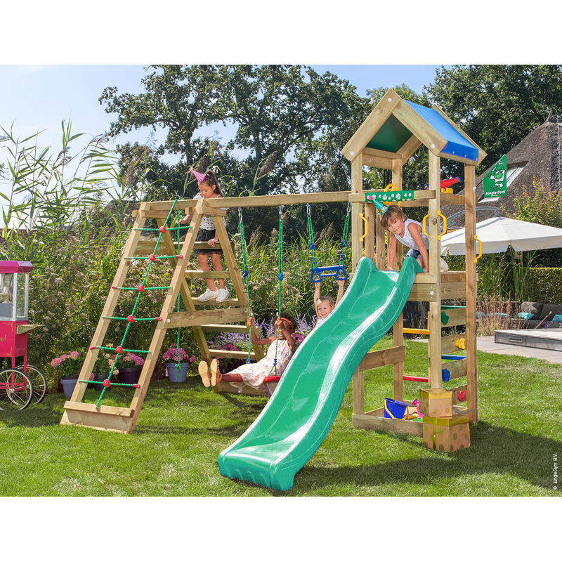 Jungle Gym Lektorn Komplett Patio  Klätterställning, 2 Gungor Och Mörkgrön Rutschkana