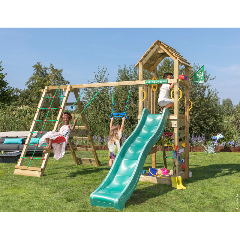 Jungle Gym Lektorn Komplett Cocoon  Klätterställning, 2 Gungor Och Mörkgrön Rutschkana
