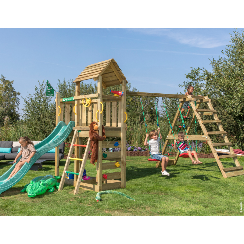 Jungle Gym Lektorn Komplett Safari  Klätterställning, 2 Gungor Och Mörkgrön Rutschkana