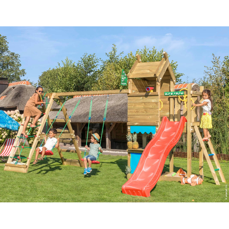 Jungle Gym Lektorn Komplett Resort  Klättermodul Och Röd Rutschkana