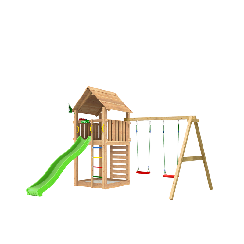 Jungle Gym Lektorn Komplett Cabin 2.1  Grön Rutschkana Och Gungmodul