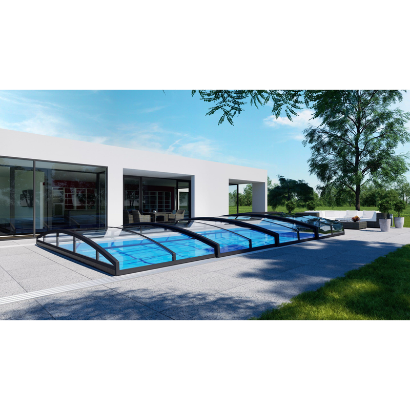 Pooltime Pooltak Infinity Pooltime Klarglas, Karbon, 3x6 M, Vänsterskenor, Omonterad Utan Ihopsättning