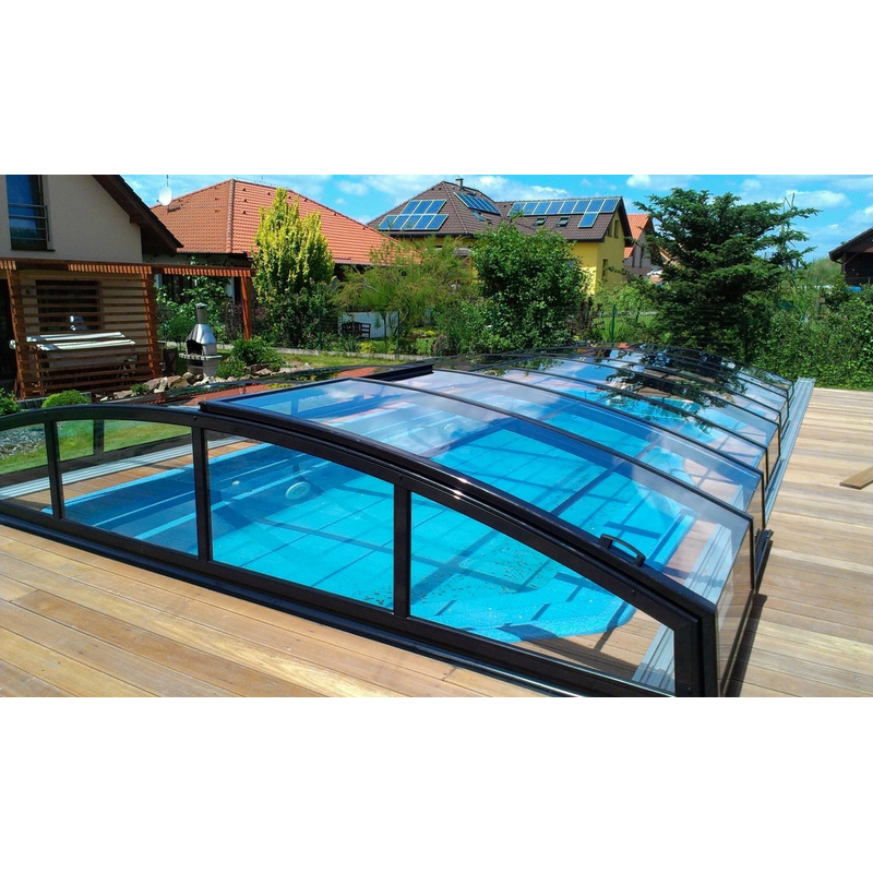 Pooltime Pooltak Infinity Pooltime Klarglas, Karbon, 4x8 M, Vänsterskenor, Omonterad Utan Ihopsättning