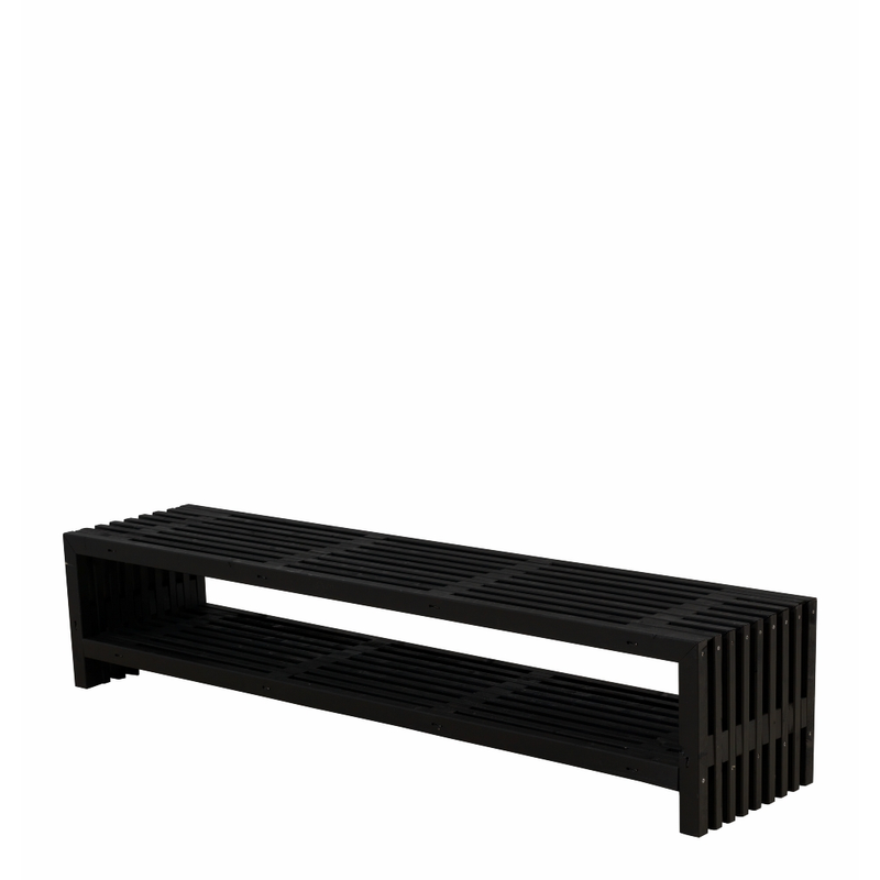 Plus Trallbänk Rustik Design Med Hylla  218×49 Cm, Svart