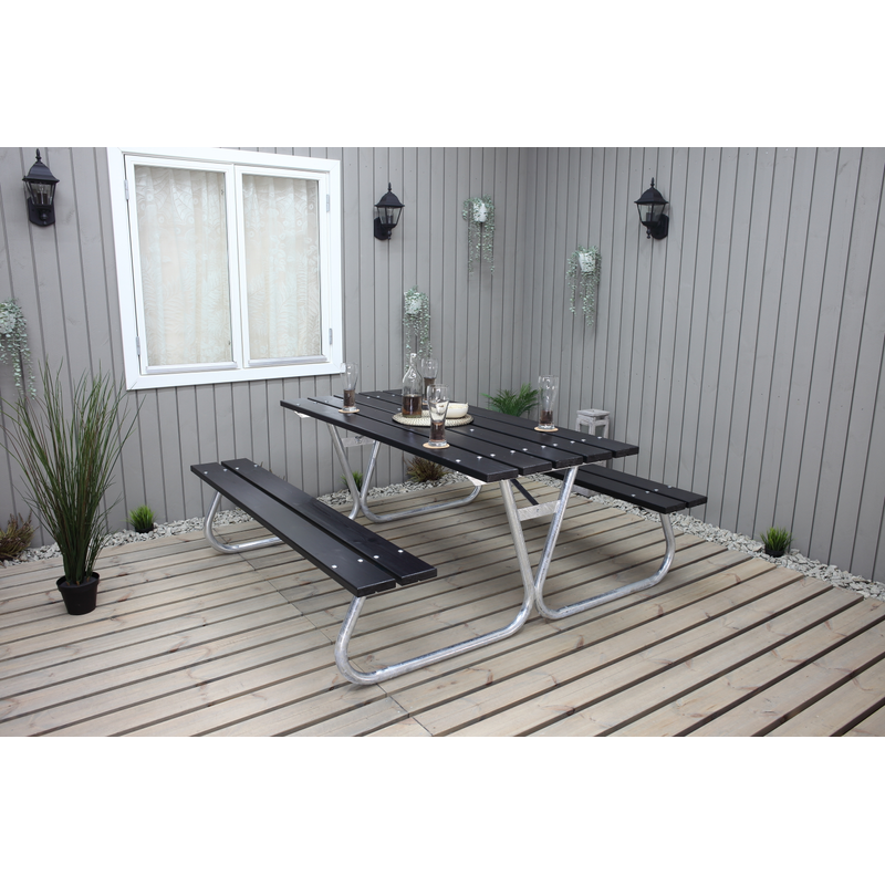 Baltic Garden Picknickbord Stabil Metall  Utan Ryggstöd, Svart