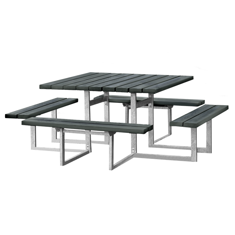 Hortus Picknickbord 8 Personer Nonwood Antracit Och Galvaniserad Ram Hortus 72 X 191 X 191 Cm, 2 St. Per Bänk, 9 St. Per Bord