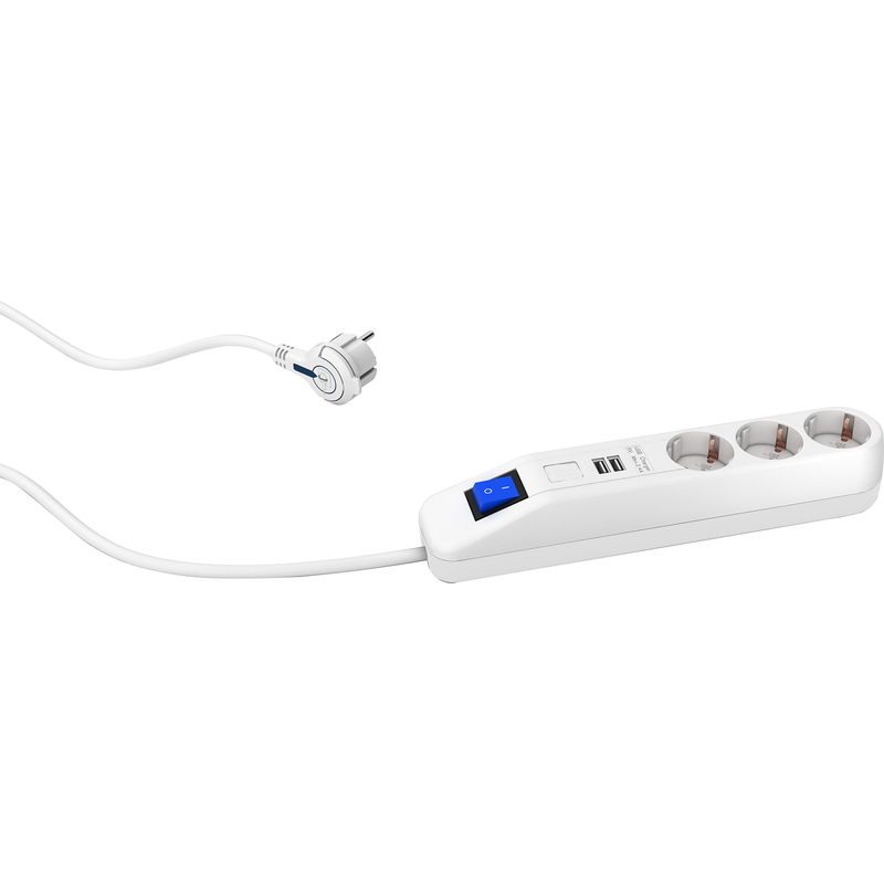 Gelia Grenuttag Kombi 3+2 Vit Med 3 Jord Och 2 Usb-a  Vit, 3 M