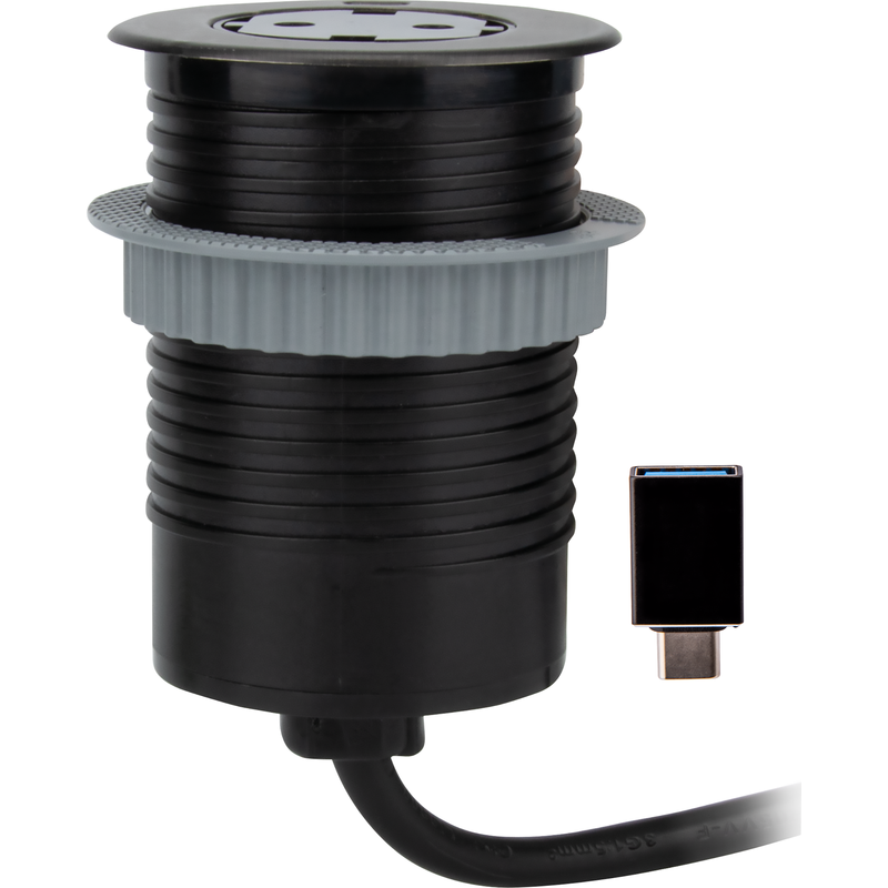 Gelia Grenuttag Pure Push Bordsmodul Jord+usb-c Svart/silver 1.5m  Rund, 2 Mm