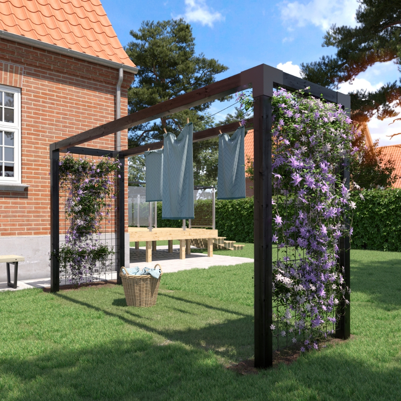 Plus Torkställ Cubic Trä Och Stål  Svart Ral 9005, Tryckimpregnerad Och Grundmålad