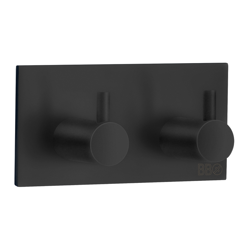 Beslagsboden Väggkrok Dubbelkrok 90x45 Mm Svart  Självhäftande 3 M Tejp