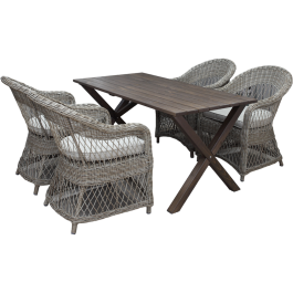 Utomhusmöbelgrupp 150 cm Bord & 4 Merida naturell stolar Baltic Garden
