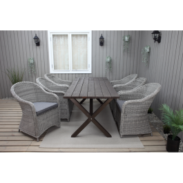 Utomhusmöbelgrupp 190 cm Bord & 6 Belize grå stolar Baltic Garden
