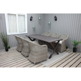 Utomhusmöbelgrupp 190 cm Bord & 6 Belize naturell stolar Baltic Garden
