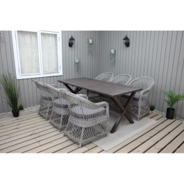 Utomhusmöbelgrupp 190 cm Bord & 6 Merida grå stolar Baltic Garden