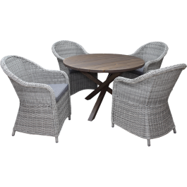 Utomhusmöbelgrupp Ø 112 cm bord & 4 Belize grå stolar Baltic Garden
