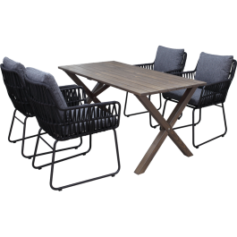 Utomhusmöbelgrupp 150 cm Bord & 4 Levanto grå stolar Baltic Garden