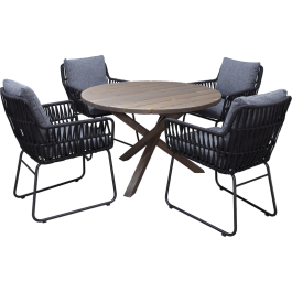 Utomhusmöbelgrupp Ø 112 cm bord & 4 Levanto grå stolar Baltic Garden