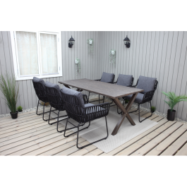 Utomhusmöbelgrupp 190 cm Bord & 6 Levanto grå stolar Baltic Garden