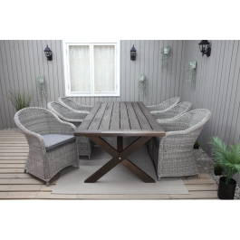 Utomhusmöbelgrupp 220 cm bord & 6 Belize grå stolar Baltic Garden