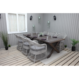 Utomhusmöbelgrupp 220 cm bord & 6 Merida grå stolar Baltic Garden