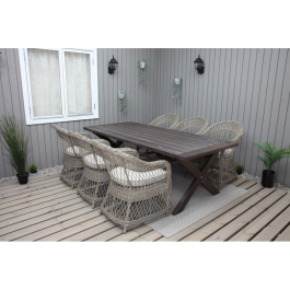 Utomhusmöbelgrupp 220 cm bord & 6 Merida naturell stolar Baltic Garden