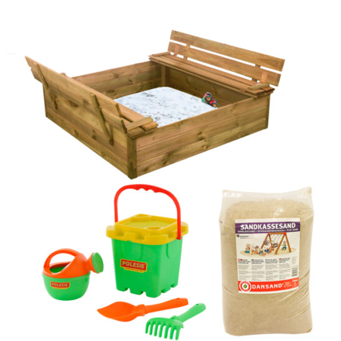 Sandlåda Med Bänk/Lock, Inkl Sand och Strandset Nordic Play (712790