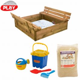Sandlåda med bänk och lock blått strandset NORDIC PLAY