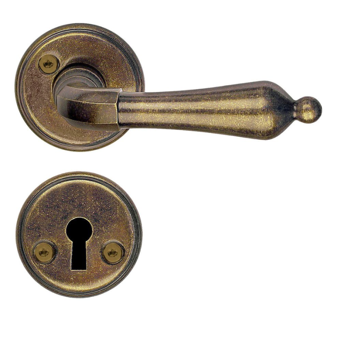 Innerdörrhandtag B250 Rak Konisk Enfärgad Antik Mässingsfinish Beslagsboden