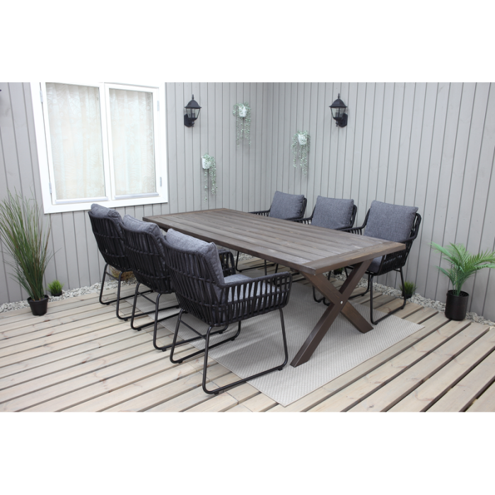Utomhusmöbelgrupp 220 cm Bord & 6 Levanto grå stolar Baltic Garden