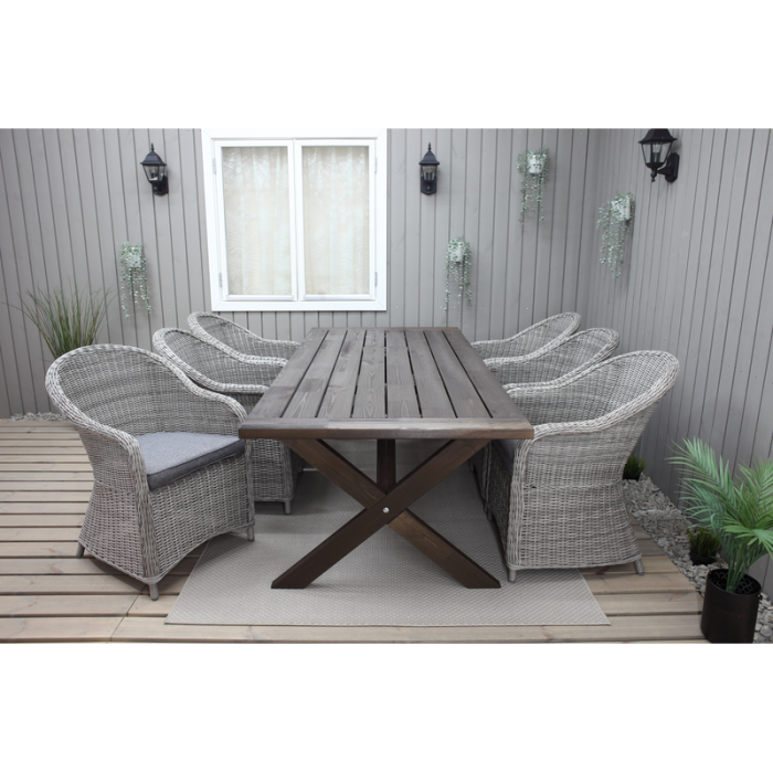 Utomhusmöbelgrupp 220 cm bord & 6 Belize grå stolar Baltic Garden