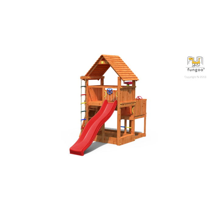 Lekplats Big Leader med Rutschkana, Sandlåda, Trätrappor och Ratt Fungoo Lekplats Big Leader med Rutschkana, Sandlåda, Trätrappor och Ratt Fungoo