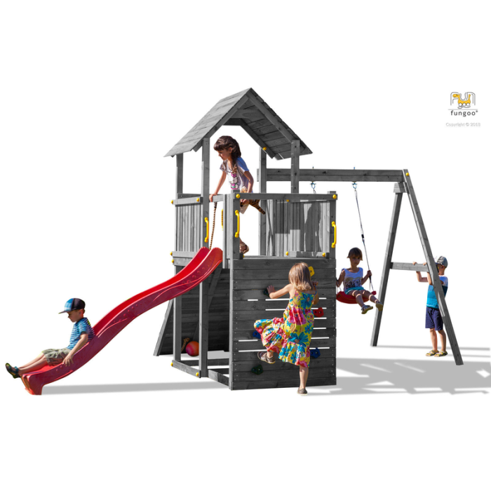 Lekplats Carol 3 med rutschkana, ramp, gunga och klättervägg Fungoo Lekplats Carol 3 med rutschkana, ramp, gunga och klättervägg Fungoo