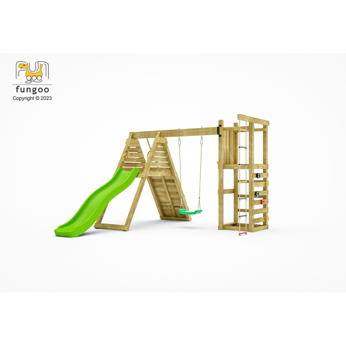 Lekplats Klättrare med rutschkana, gunga, repetstege och klättervägg Fungoo Lekplats Klättrare med rutschkana, gunga, repetstege och klättervägg Fungoo
