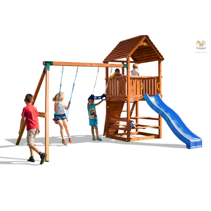 Lekplats Set Joy Move + Step On & Free Time med rutschkana, gungor, torn och picknickbord Fungoo Lekplats Set Joy Move + Step On & Free Time med rutschkana, gungor, torn och picknickbord Fungoo