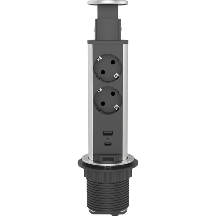 Grenuttag Pop-up 2 Jord + 2 USB-A 60mm Silver/svart Gelia