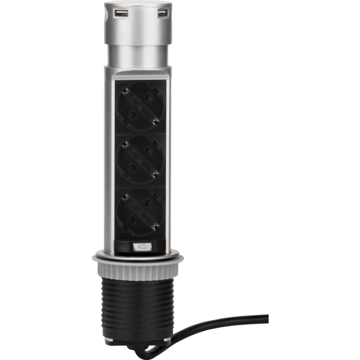 Grenuttag Pop-up 3 Jord + 2 USB-A 60mm Silver/svart Gelia