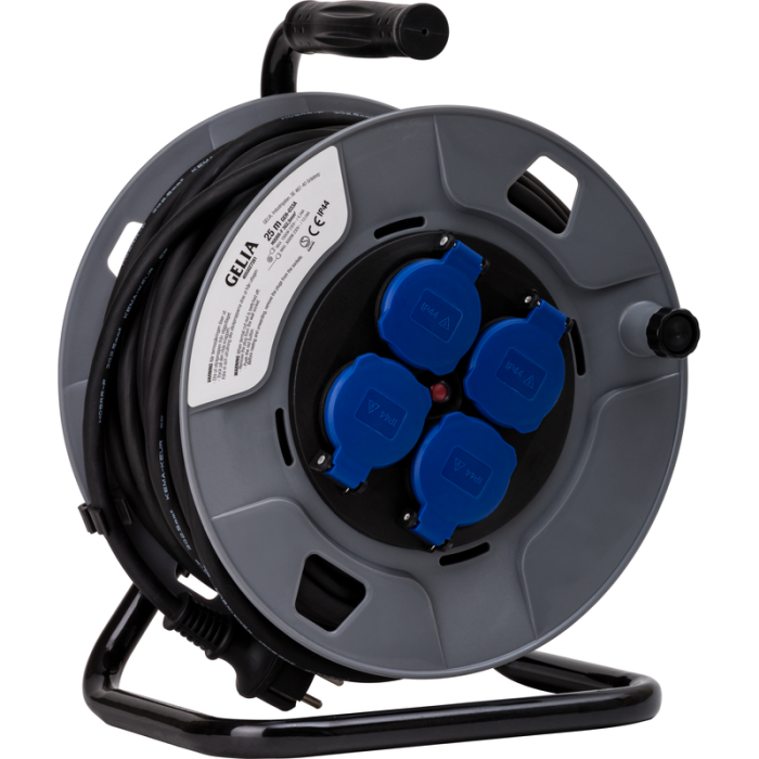 Kabelvinda Stålstativ 25m Jordad IP44 Termosäkring Gelia
