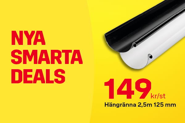 K&ouml;p h&auml;ngrenna p&aring; Byggmax. 125 mm bred och 2,5 m l&aring;ng. 149 kr/st.