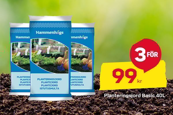 Multipriser p&aring; plantjord. Hammenh&ouml;gs 40 liter 3 f&ouml;r 99kr, Wiksbo 50 liter 3f&ouml;r 199kr, Hasselfors 50 liter 3 f&ouml;r 299kr