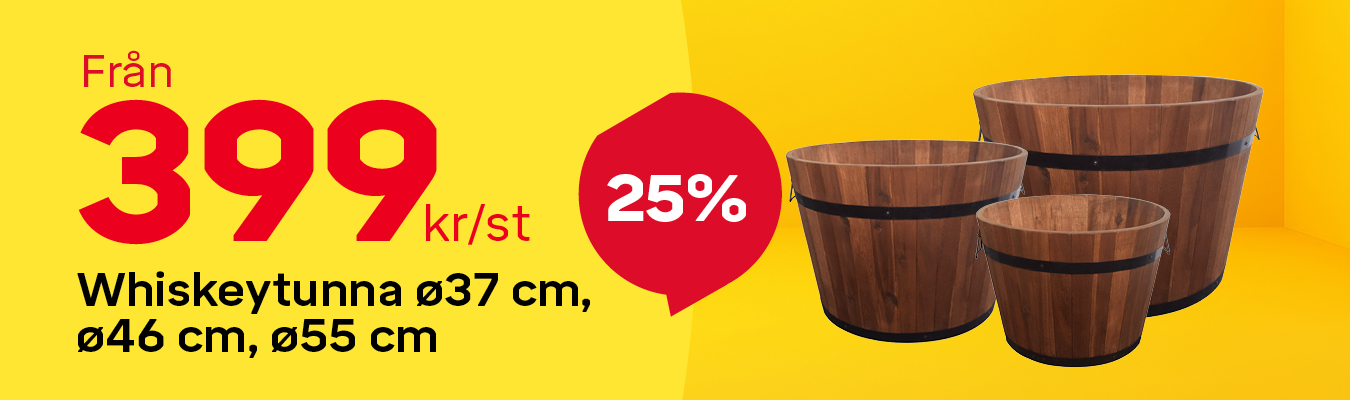 Köp whiskeytunnor på Byggmax. Finns i flera storlekar. Just nu 25% rabatt.